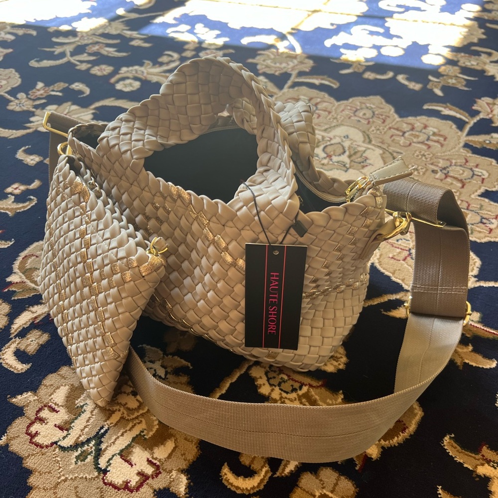 Haute Shore Mark Woven Tote - Buff